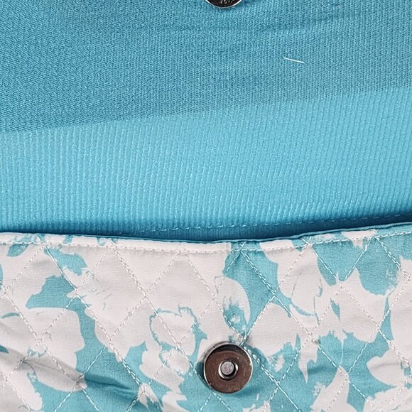 Emma & Chloe Teal White Floral Pattern Cotton Zip Large Size Quilted Tote Bag - Picture 8 of 16